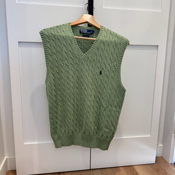 Polo Ralph Lauren Green Cable Knit Sweater Vest Size Large - Picture 1 of 10
